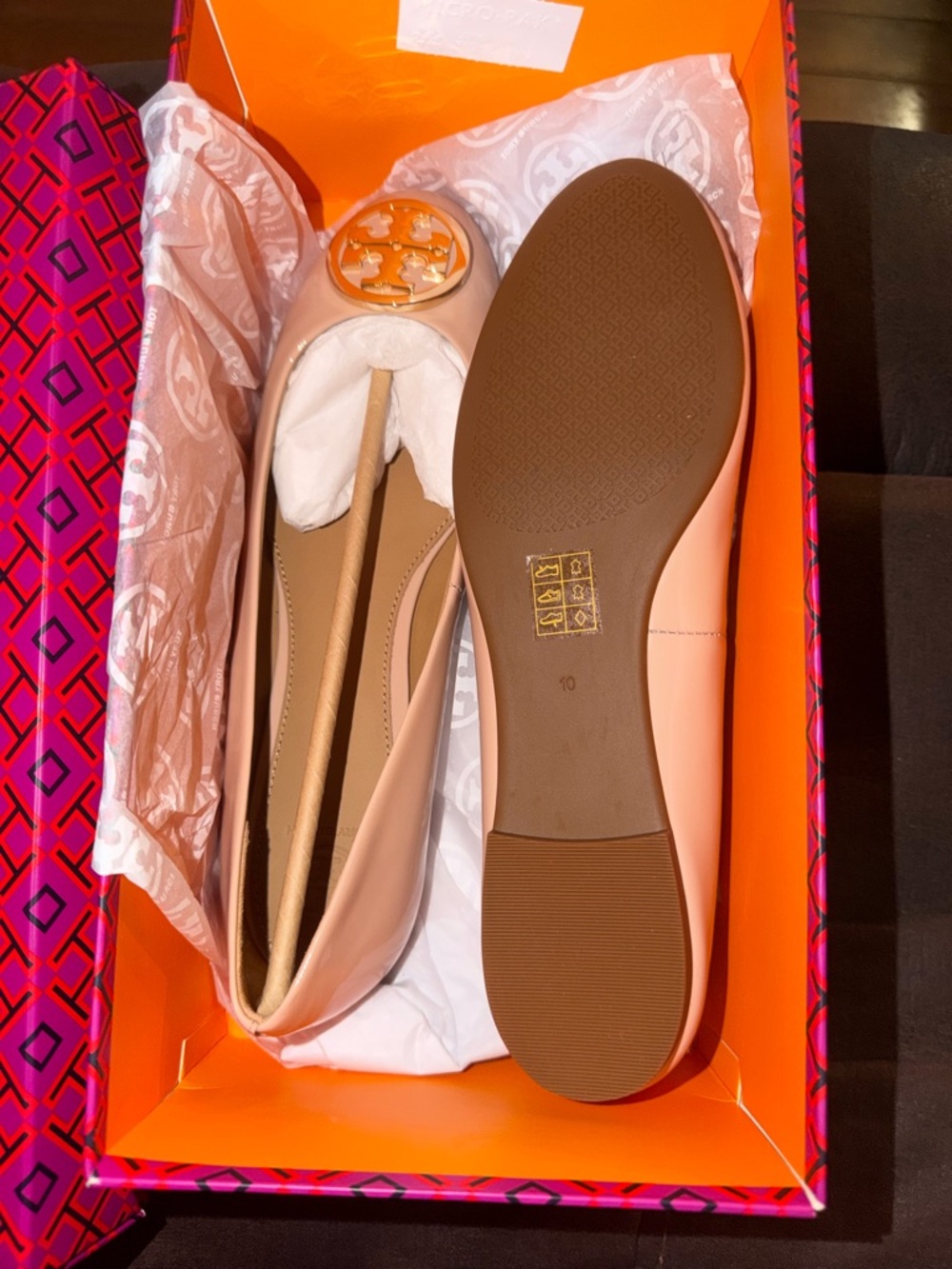 Tory Burch Blush Pink Leather Logo Medallion Flats